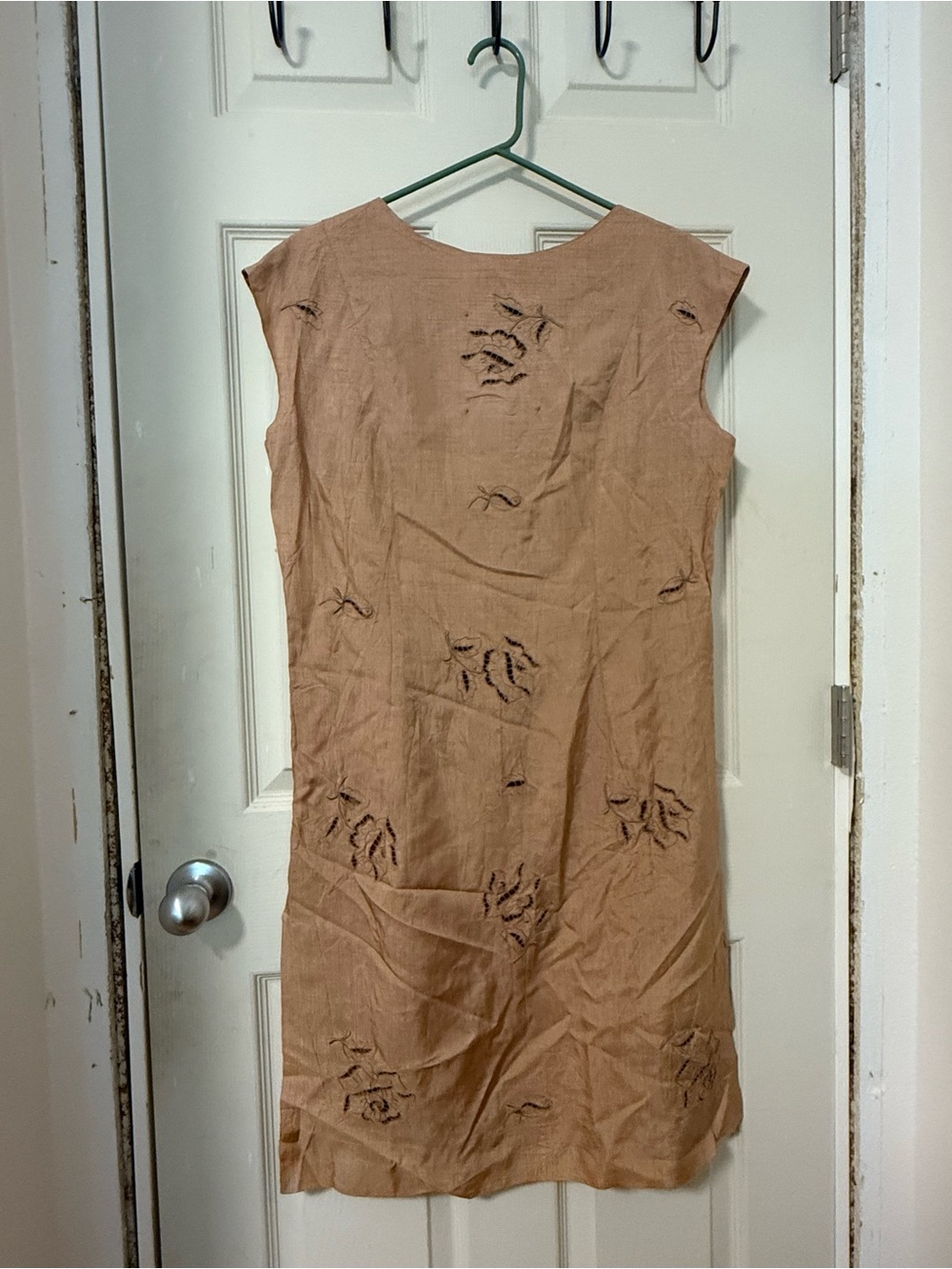 Vintage Tan Embroidered Sleeveless Shift Dress